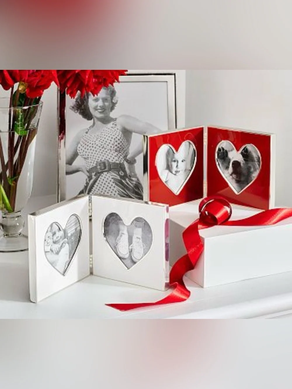 Pottery Barn Red Double Heart Photo Frame